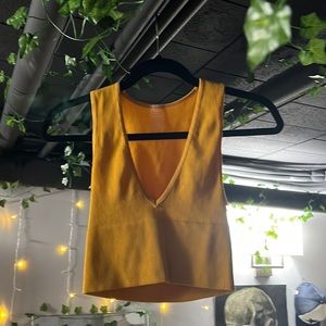 Yellow Ribbed V Neck tank
